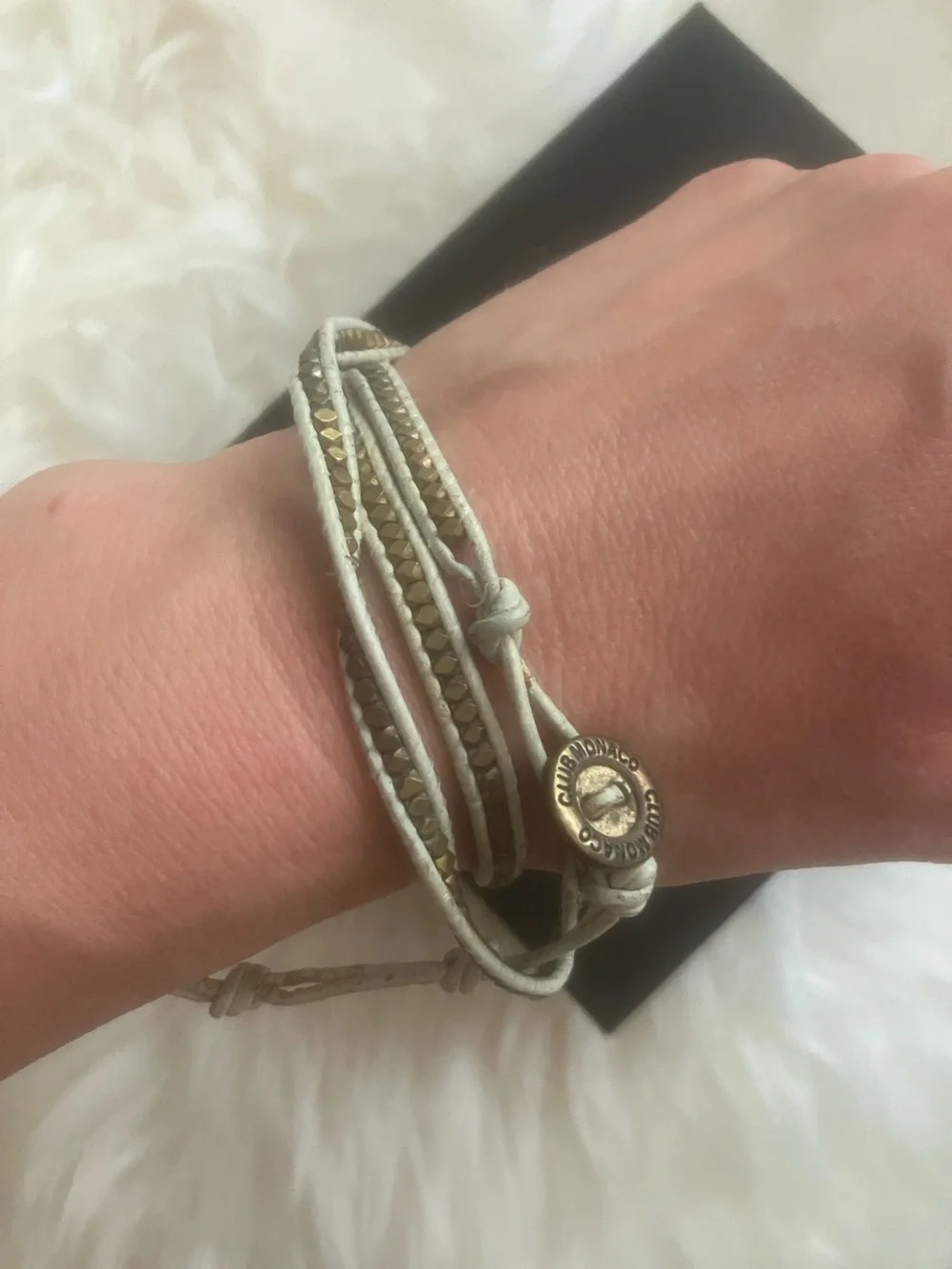 Club Monaco Light Blue and Gold Cord Bracelet